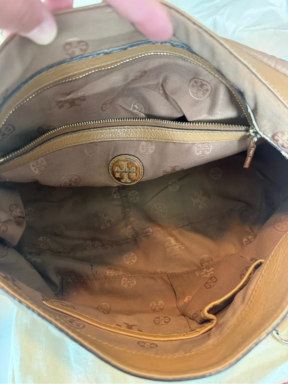 Tory Burch Brown Leather Whipstitch Shoulder Bag
